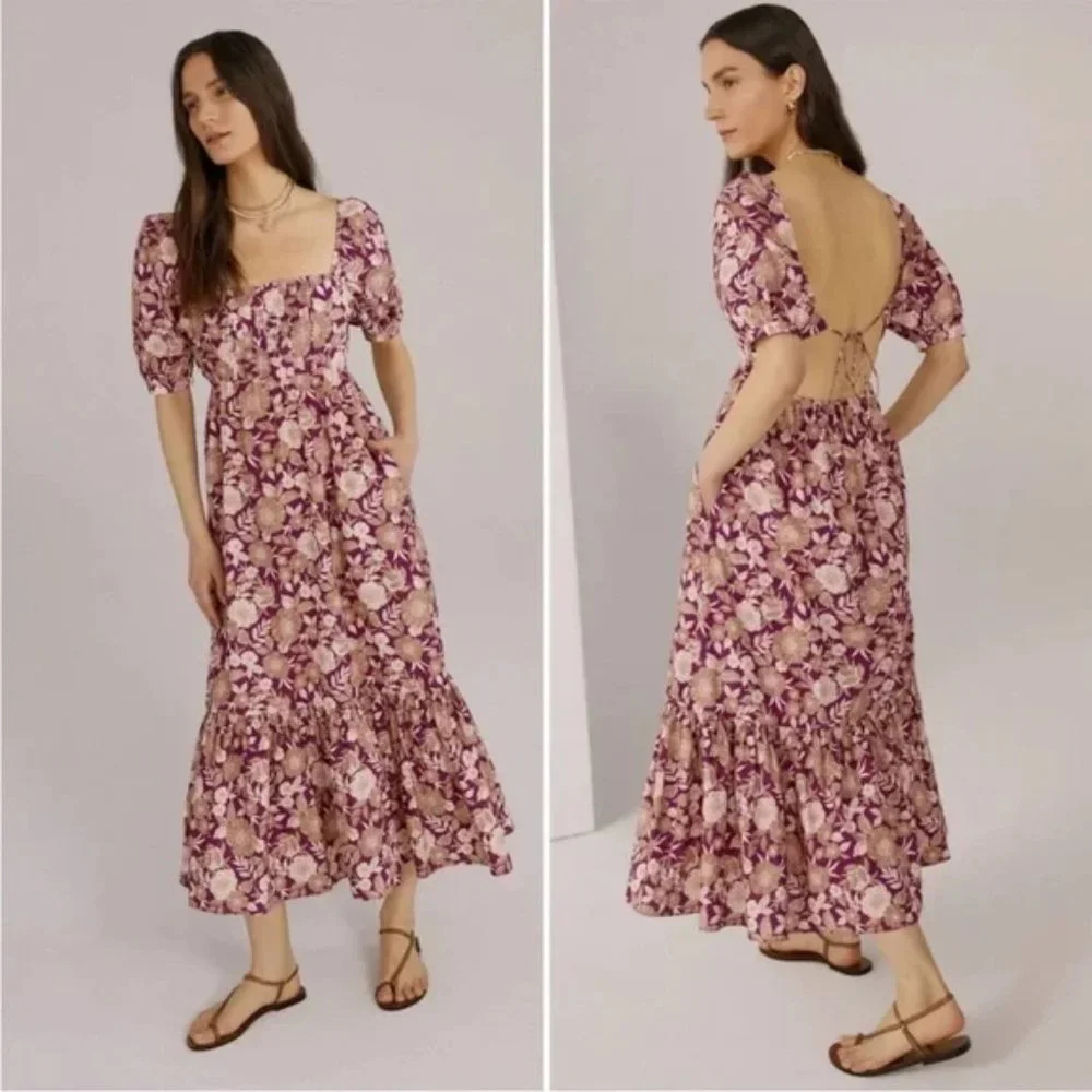 HP 🎉 NWT Favorite Daughter The Mirka Vintage Multi Floral Print Midi Dress - Picture 6 of 14